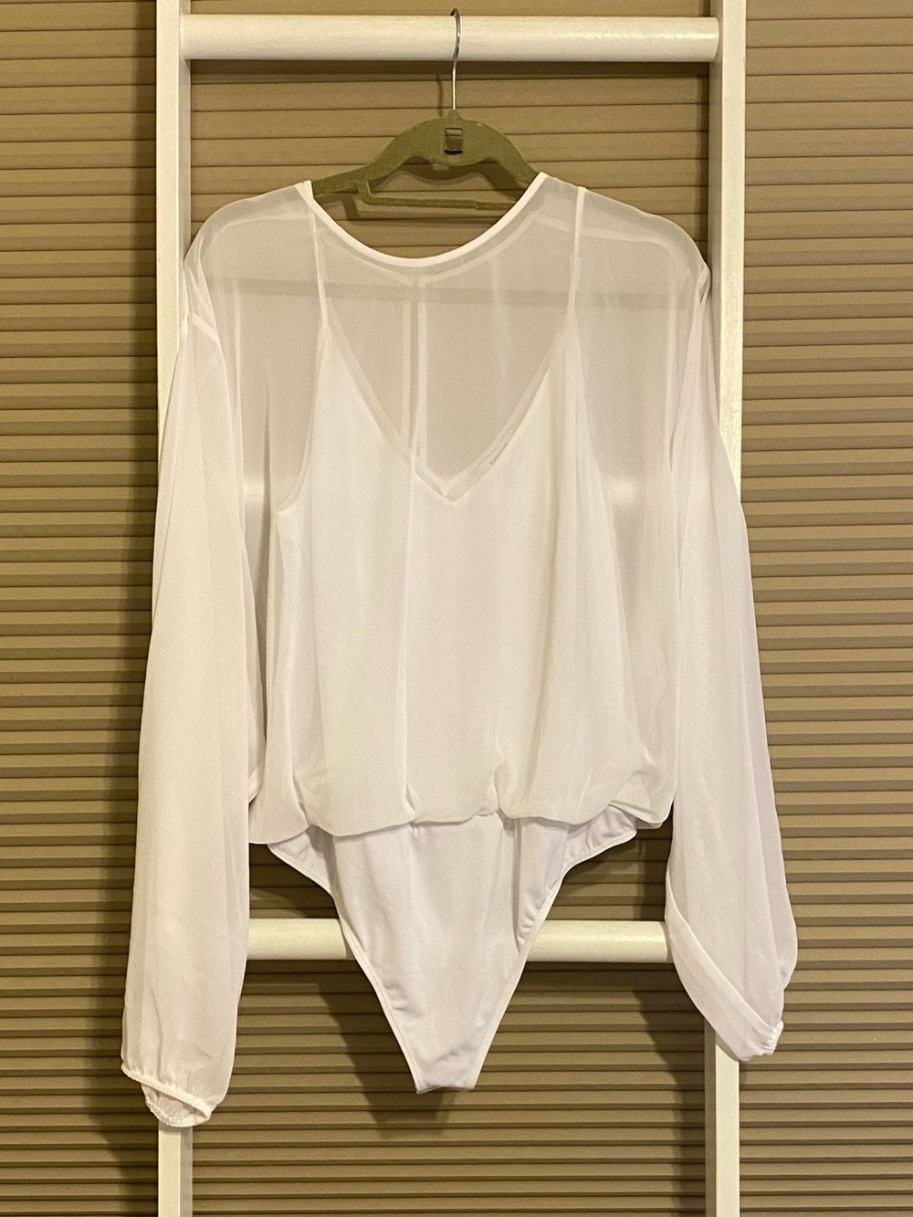 Express white sheer long sleeve bodysuit size large